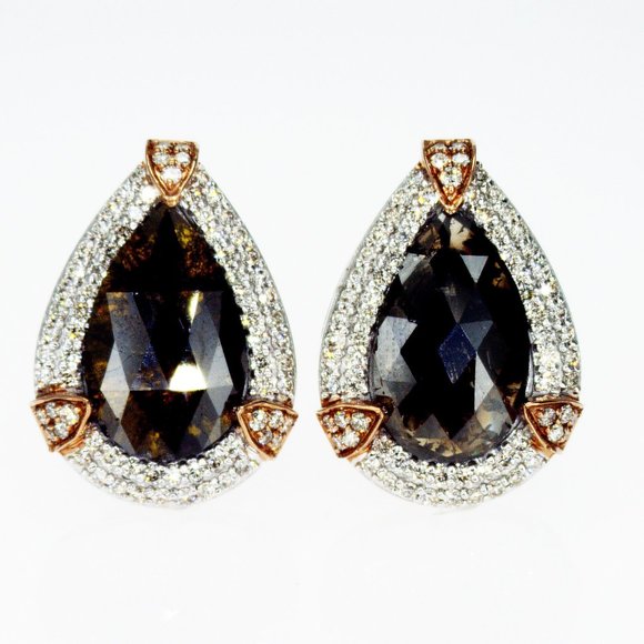4.97 TCW Rose Cut Diamond Halo Earrings Pear Shape 14K White Gold Fancy Brown - Picture 7 of 7